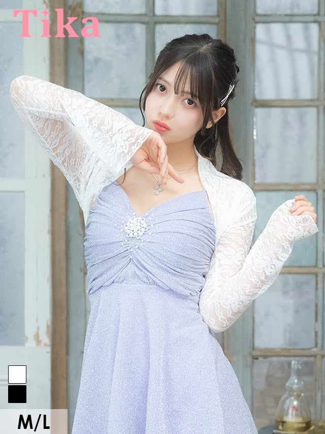 ボレロ 花柄 総レース 長袖 二の腕 体型カバー 白 ホワイト 羽織り (黒嵜菜々子着用) [tk-bl6798a]