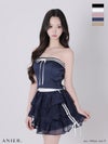 キャバドレス ミニドレス anier.ROBE アニエルローブ 高級 ブランド Aラインミニドレス セットアップ リボン ベアトップ スポーツミックスデザイン ３段フリル バイカラー サテン シフォン