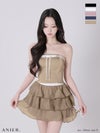 キャバドレス ミニドレス anier.ROBE アニエルローブ 高級 ブランド Aラインミニドレス セットアップ リボン ベアトップ スポーツミックスデザイン ３段フリル バイカラー サテン シフォン