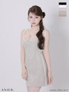 キャバドレス ミニドレス anier.ROBE アニエルローブ 高級 ブランド Aラインミニドレス キャミソール 谷間 ショルダーリボン スポーツミックスデザイン バイカラー スエード