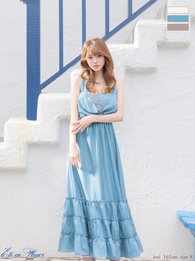 [ROBEdeFLEURS/ローブドフルール] 高級 ブランド ワンピース Aラインロングドレス ノースリーブ 背中魅せ ドレープ レース