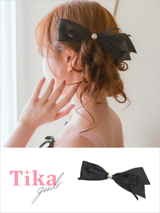 リボン パール ガーリー バレッタ ヘアアクセサリー