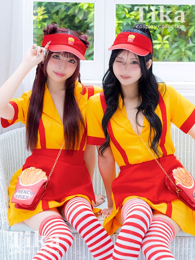 コスプレ 制服 5点set ダイナー アメリカンハンバーガー 体型カバー フレアスカート ショップガール