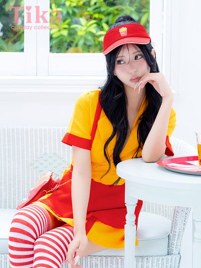 コスプレ 制服 5点set ダイナー アメリカンハンバーガー 体型カバー フレアスカート ショップガール