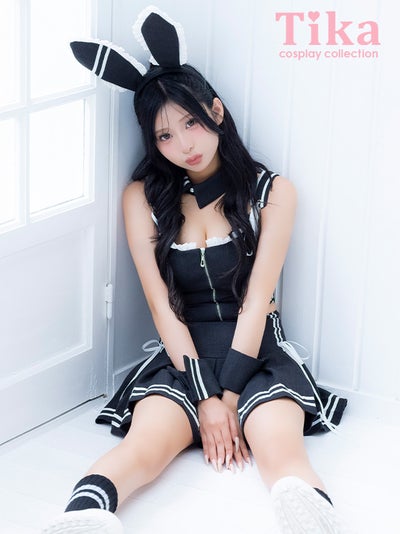 コスプレ バニー 6点set スポーティー プレッピー リボン フロントジップ プリーツ フレアスカート ガーリー アニマル