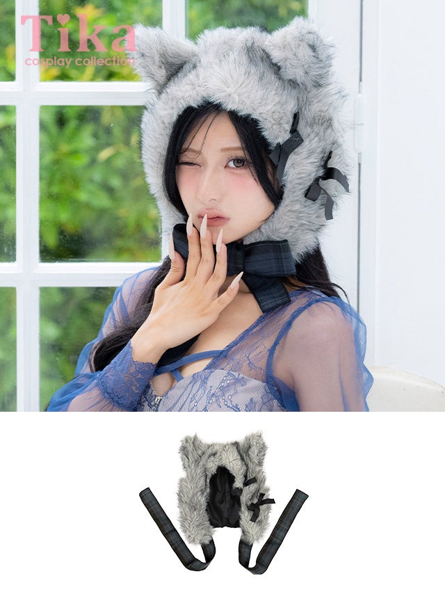 コスプレ小物 ふわもこ ファー リボン キャット 猫 帽子【ハロウィン】[tk-hw916673]