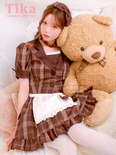 コスプレ 制服 4点set ダイナー タータンチェック柄 ビター 体型カバー フレアスカート ウェイトレス