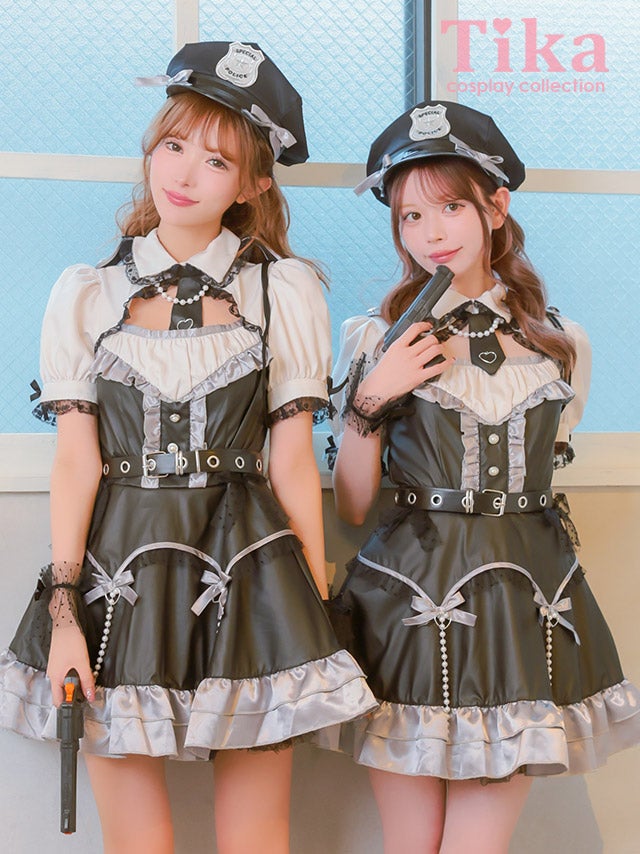 コスプレ ポリス 5点set レザー パール リボン ガーリー 制服 警察官