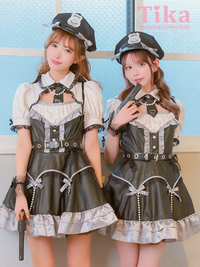 コスプレ ポリス 5点set レザー パール リボン ガーリー 制服 警察官