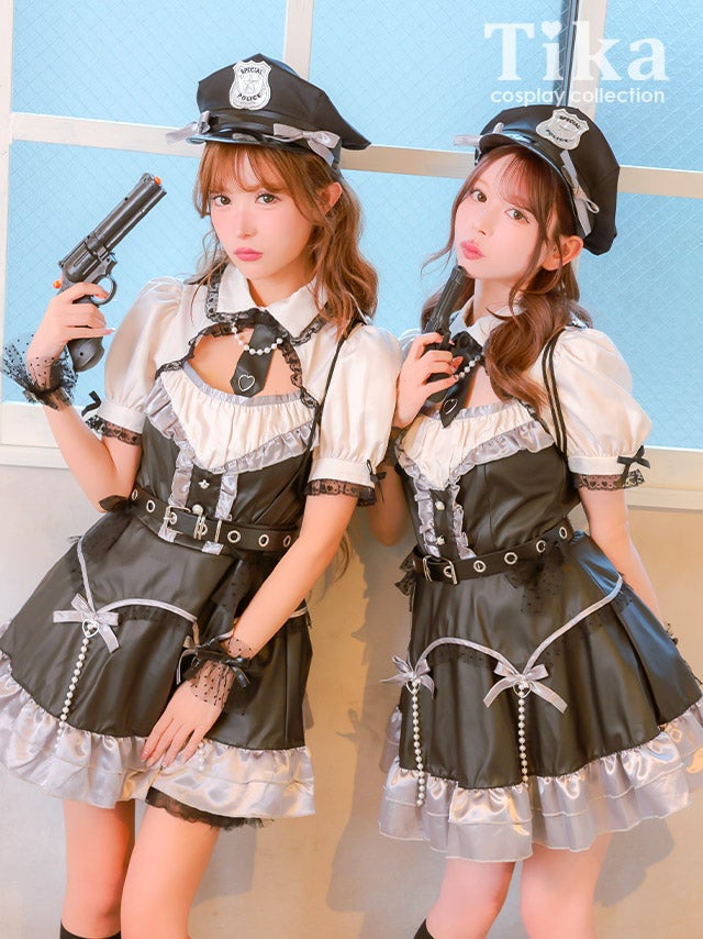 コスプレ ポリス 5点set レザー パール リボン ガーリー 制服 警察官