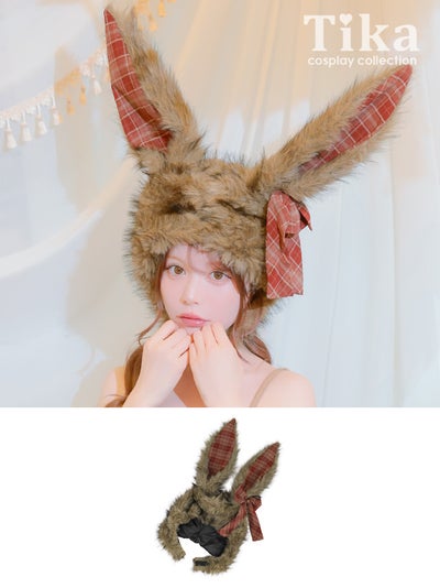 コスプレ小物 ふわもこ タータンチェック リボン バニー 帽子
