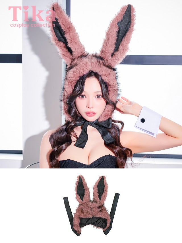 コスプレ小物 ふわもこ グレンンチェック ネックリボン バニー 帽子