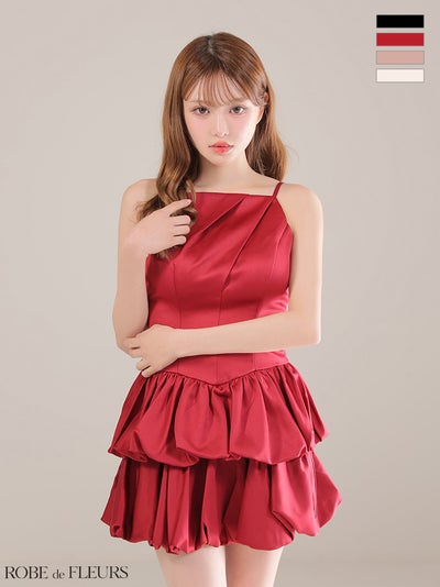 [ROBEdeFLEURS/ローブドフルール] 高級 ブランド Aラインミニドレス キャミソール サテン 胸元カバー 背中魅せ バルーンスカート